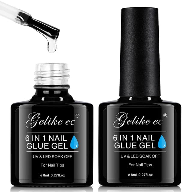 Detalle de Gelike EC 6 in 1 Nail Glue Gel (2 Pack) for Press-On Nails, UV/LED Curing Base & Builder