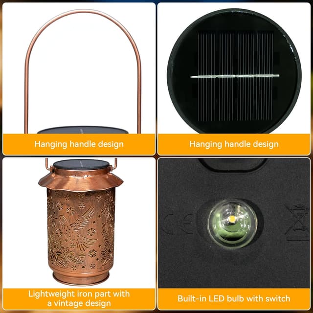 Detalle de Hopexy Hummingbird Solar Lantern Outdoor Hanging Lights (2 Pack)