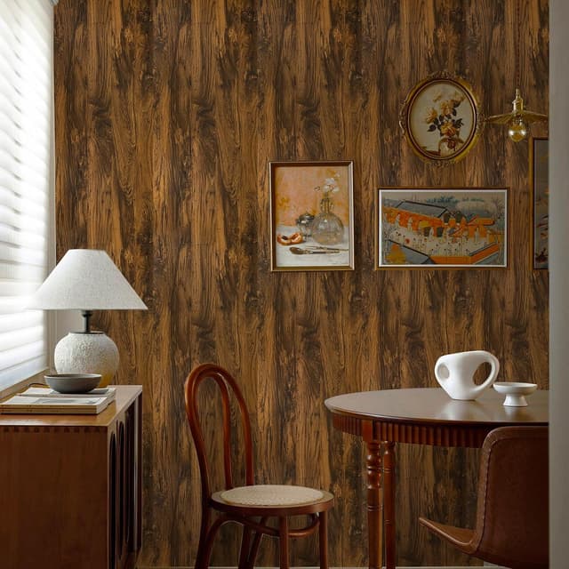 Detalle 2 de Abyssaly Wood Effect Sticky Back Plastic Roll – Oak Brown Peel and Stick Vinyl Wallpaper (90cm x 600cm)