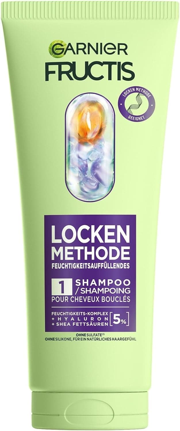 Detalle de Garnier Fructis Shampoo idratante per tutti i tipi di ricci con acido ialuronico al 5% (200 ml), vegano e senza siliconi