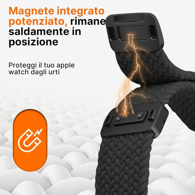 Detalle de Fullmosa Cinturino intrecciato in nylon elastico per Apple Watch (compatibile 44/46/42/49/41/40 mm) con chiusura magnetica