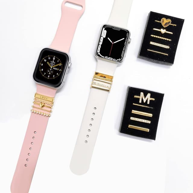 Detalle de YuiYuKa 5er-Set Charm-Anhänger für Apple Watch Armband (20–21 mm) aus Edelstahl – für 46/42/44/40/41/45/38/49 mm