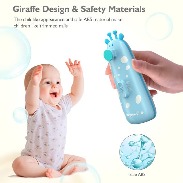 Detalle de Megainvo Baby Elektrische Nagelfeile (Nagelpflegeset) mit Schleifköpfen, Licht & einstellbarer Geschwindigkeit