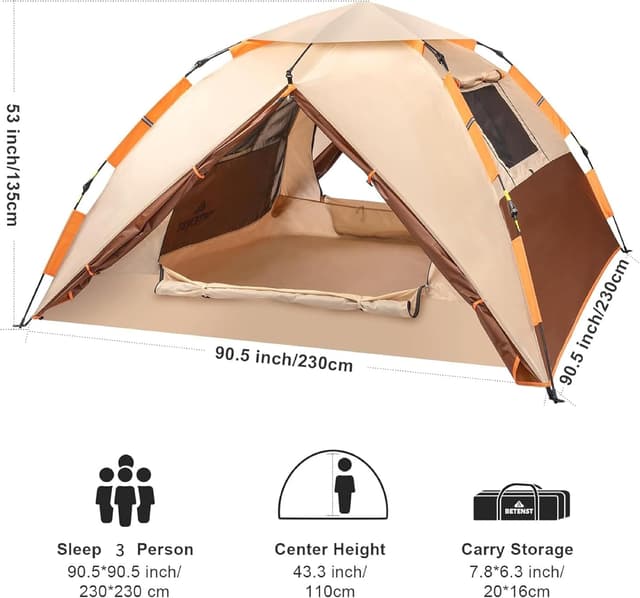 Detalle 2 de BETENST Camping Zelt für 3 Personen 210 x 210