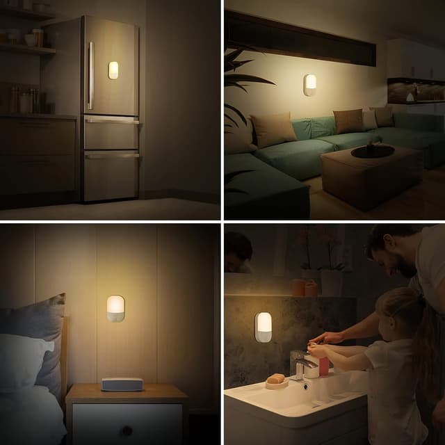 Detalle 2 de Suright Nachtlicht mit Bewegungsmelder, 2er-Set, aufladbar per USB-C, 2800K warmweiß (AUTO/AUS/EIN, 5 Helligkeitsstufen)