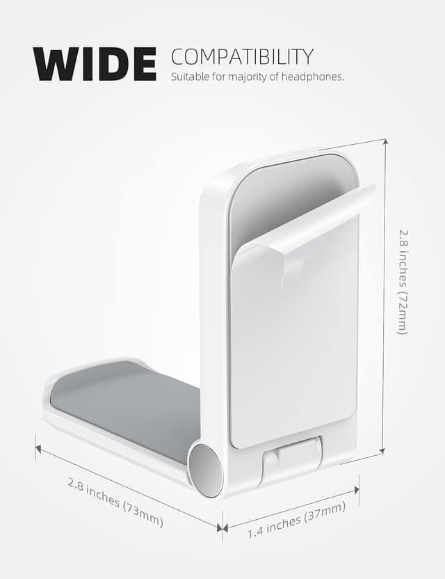 Detalle de Lamicall magnetische, faltbare Kopfhörerhalterung mit Klebeband (weiß) – universal für Over-Ear & Gaming-Headsets