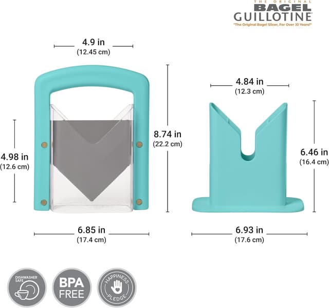 Detalle 2 de Hoan Bagel Guillotine Universal Slicer with Built-In Safety Shield (9.25 in) — Aqua Sky