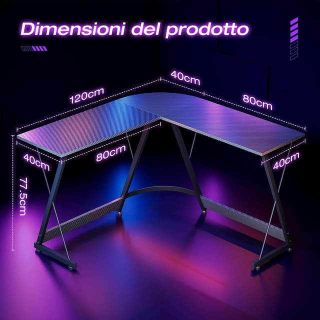 Detalle de ODK Scrivania Gaming angolare 120x120 cm