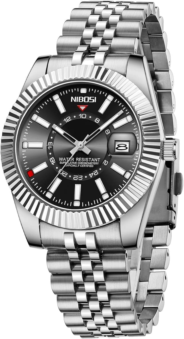 Detalle de NIBOSI Orologio da polso da uomo stile business dress analogico al quarzo con datario e cinturino in acciaio inox