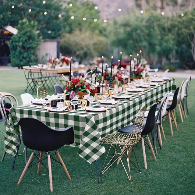 Detalle 2 de Hiasan Checkered Tablecloth Square 70 x 70 Inch (Waterproof, Wrinkle-Resistant) in Forest Green & White Gingham