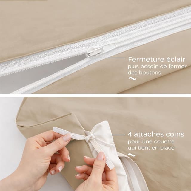 Detalle de Twinzen Parure housse de couette 200x200 beige en microfibre avec 2 taies 65x65 (certifiée Oeko-Tex)