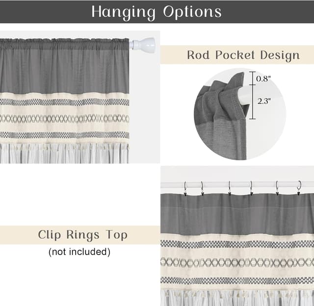 Thumbnail 4 de FRAMICS Linen Curtains 63 Inch Grey Striped Drapes 🪟