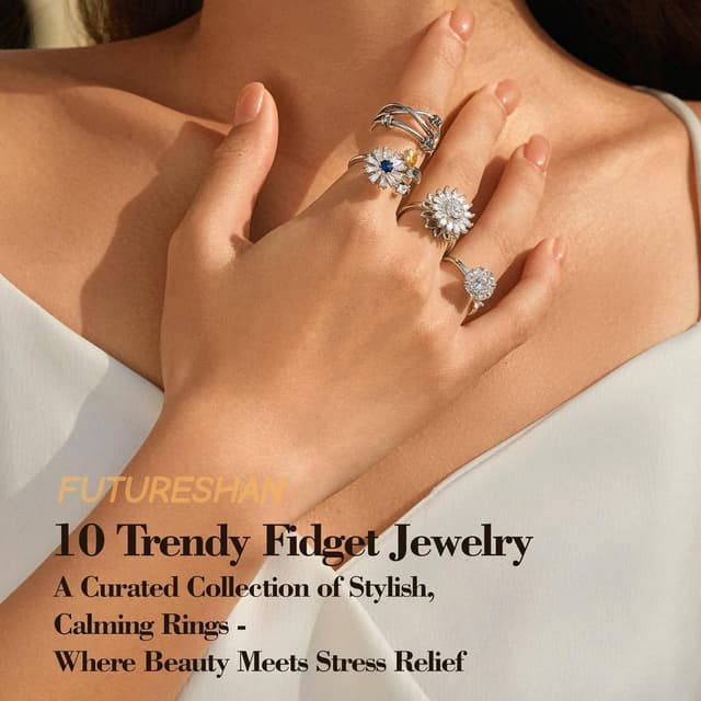 Detalle 2 de 10Pcs Fidget Anxiety Rings (Moon, Sun, Butterfly & More) Adjustable Spinner Rings for Women