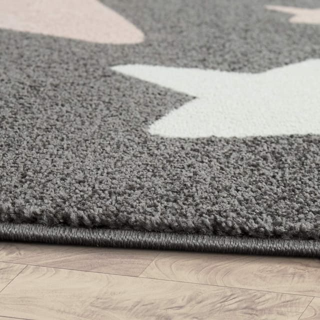 Detalle de Tapis d’enfant Paco Home rond étoiles gris et rose — 200 cm, 100% polypropylène