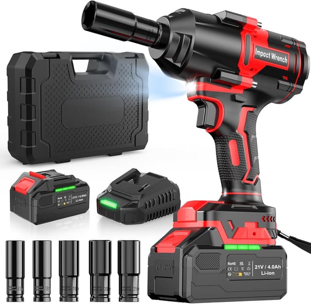 Detalle de Bamse Impact Wrench Cordless 1/2in brushless impact driver (21V) with 4000mAh battery, fast charger and 5 sockets
