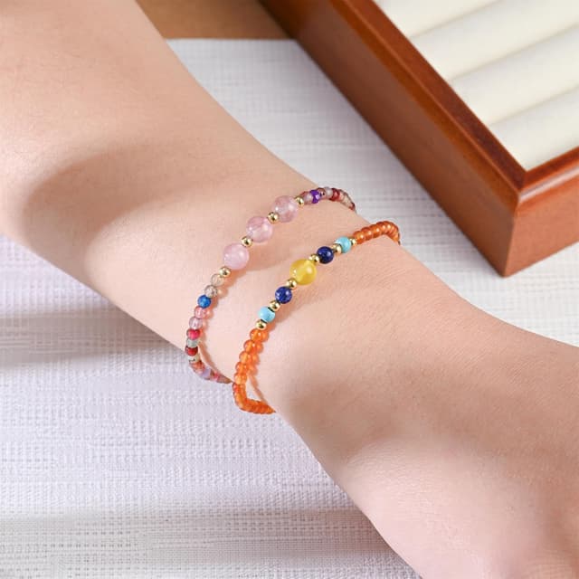 Detalle 2 de Apocalyptic-K Damen Handgewebtes Armband im Boho-Stil mit Achat & 925 Silber/18K Gold, verstellbar (18–21 cm)