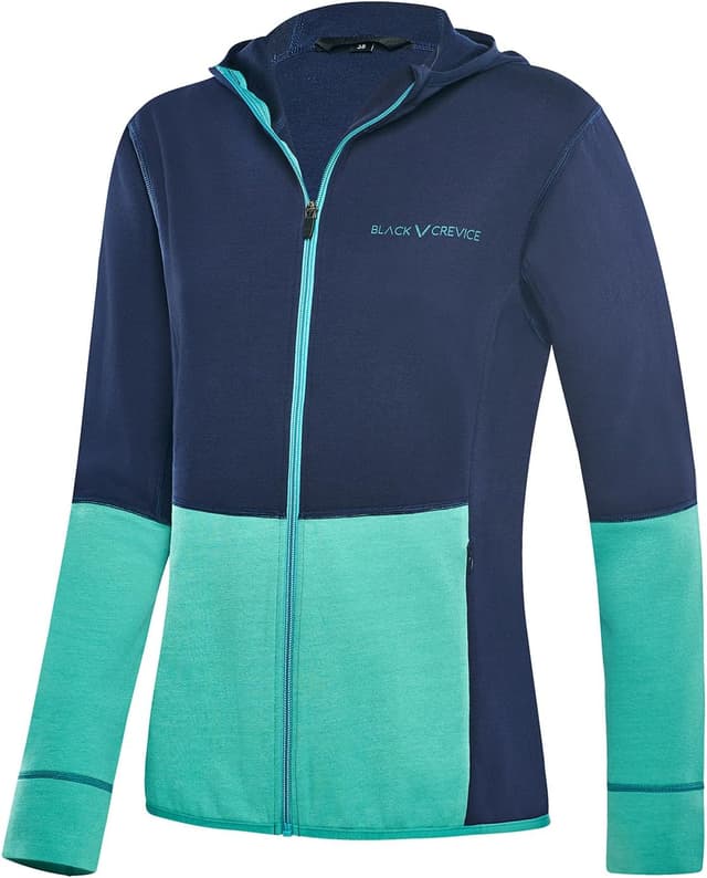 Detalle 2 de Black Crevice Veste à capuche femme en laine mérinos et coton respirant