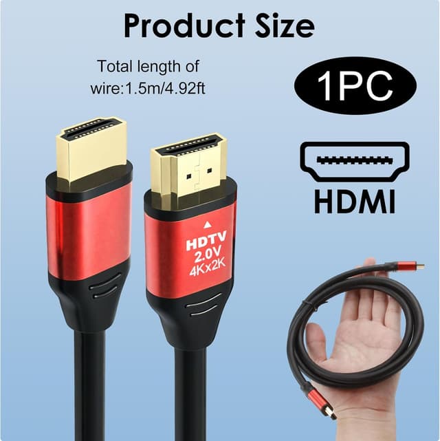 Detalle 2 de 4K HDMI to HDMI Cable 1.5M (HDMI 2.0, 4K 60Hz, 18Gbps) – Ethernet Ready, High Speed Cord