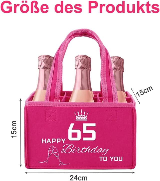 Detalle de UV STYLISH Geschenk zum 65. Geburtstag für Frauen – Filz-Flaschentasche für 6 Getränke