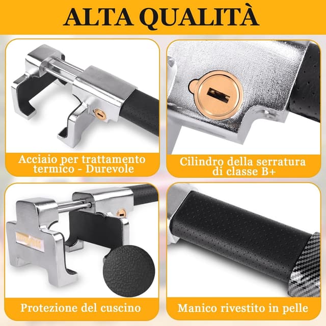 Detalle de Tevlaphee Blocca Sterzo con allarme 120 dB, antifurto meccanico universale