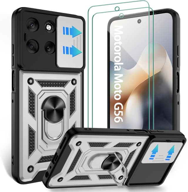 Detalle de Jshru Hülle für Motorola Moto G56 5G – Schiebedeckel Kameraschutz, 360° Ringständer & Stoßschutz