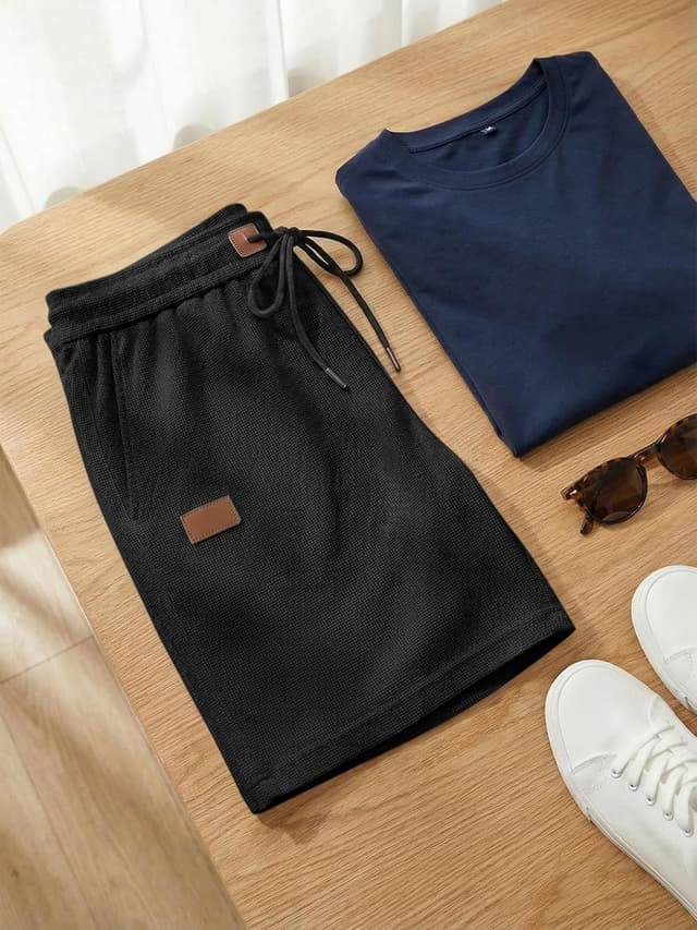 Detalle 2 de JMIERR Men’s Casual Waffle Knit Shorts (5" or 7") with Elastic Drawstring Waist & Pockets
