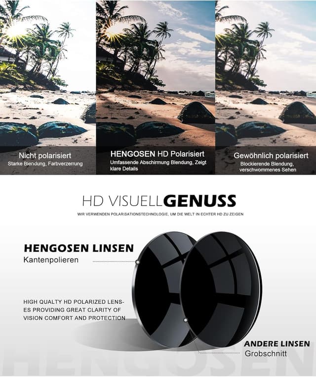 Detalle 2 de HENGOSEN Herren Sonnenbrille polarisiert (UV400) im 3er-Pack – Sport, verspiegelt