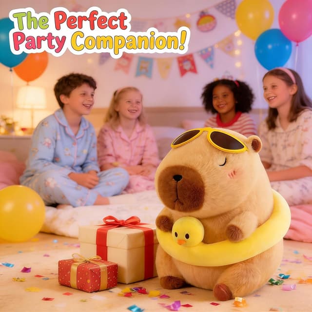 Detalle 2 de Scratch Art adorable soft capybara plush toy with duck swimming ring – kawaii cuddly companion for kids and adults