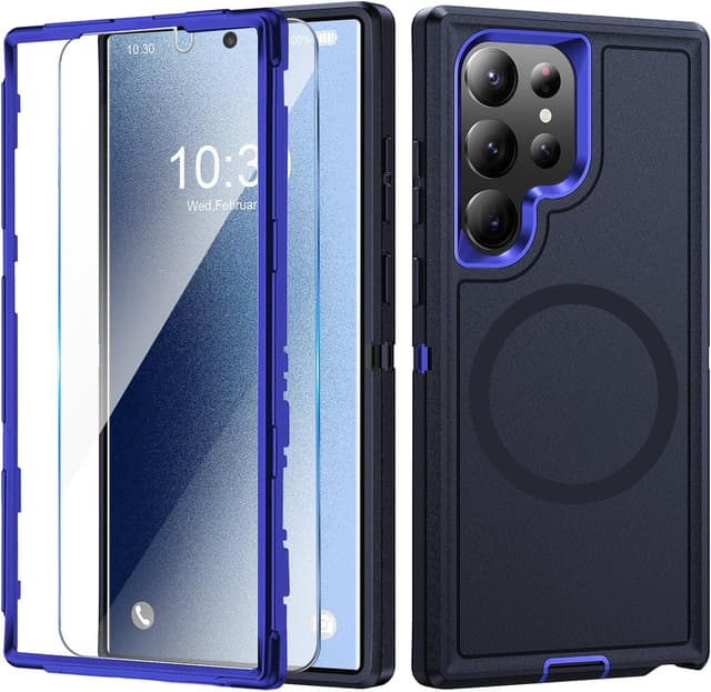 Detalle de Handyhülle mit Panzer-Schutz für Samsung Galaxy S25 Ultra inkl. Displayschutz (360° stoßfest, Magnetisch, Blau)