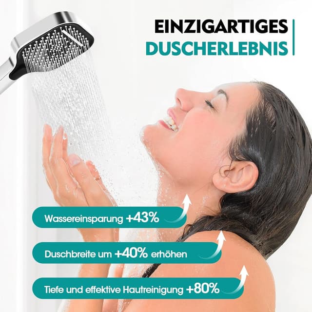 Detalle 2 de HydroLuxe Soffione doccia cromato con 3 tipi di getto e anticalcare (130 mm)