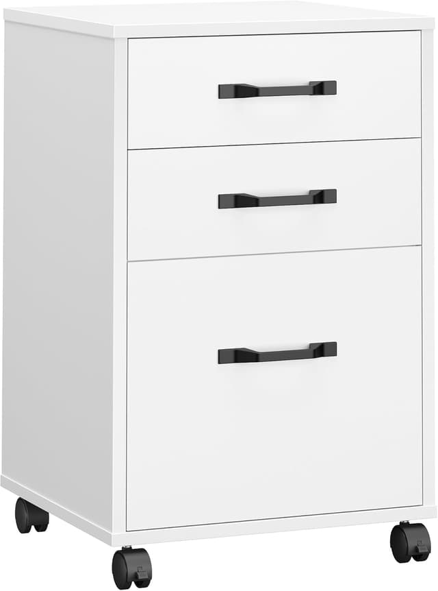 Detalle de VASAGLE Cassettiera da Ufficio con Ruote OFC065WB01, 3 cassetti per documenti A4/Letter