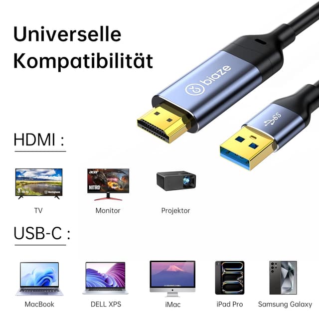 Thumbnail 2 de biaze ZH213 USB‑auf‑HDMI Adapterkabel 1 m, 1080p 60Hz