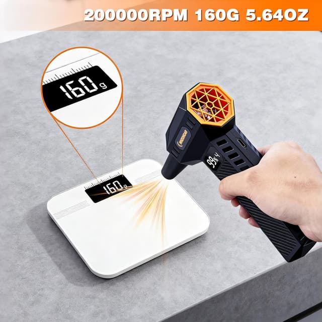 Detalle de Soffiatore elettrico WHZOHCAR a aria compressa senza fili con LED e display LCD, 4 velocità fino a 20000RPM