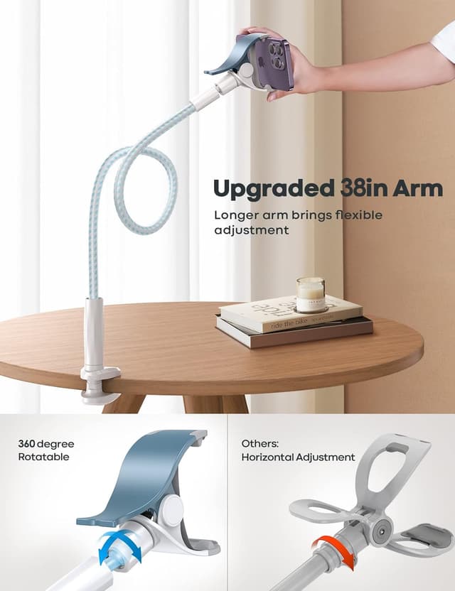 Detalle 2 de Lamicall Gooseneck Phone Holder Bed with Nylon Braided Flexible Arm (38 inch) — Blue White