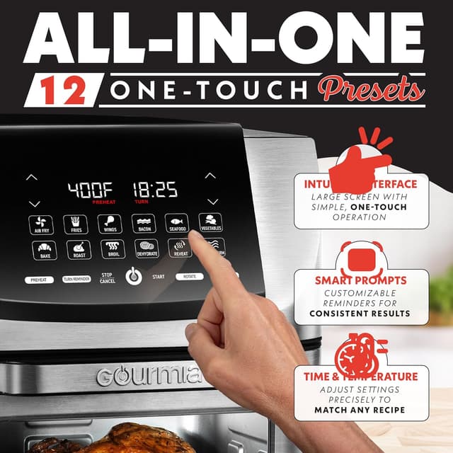 Detalle 2 de Gourmia 14 Qt Air Fryer All-in-One Rotisserie Oven with Digital Display, 12 Presets, 1750W