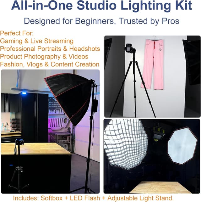 Detalle de 37" Professional Octagonal Softbox Lighting Kit with 110W Dimmable LED, Remote Stand & Grid