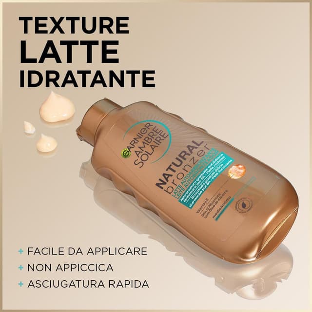Detalle 1 de Garnier Ambre Solaire Latte Autoabbronzante Natural Bronzer: effetto naturale in 1 ora, 200 ml