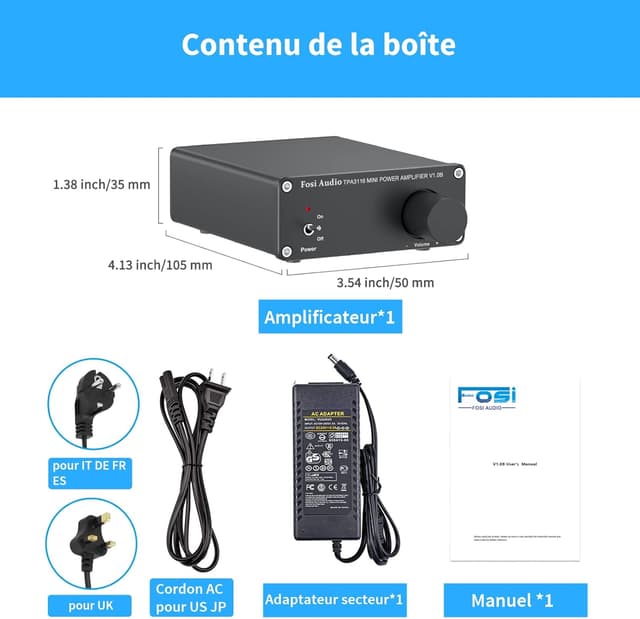 Detalle 2 de Fosi Audio V1.0B ampli Hi-Fi classe D 50 W x 2