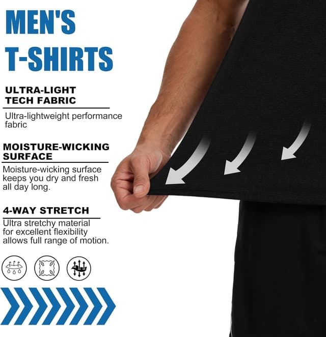 Detalle de AMZSPORT Lot de T-Shirts de sport pour homme à manches courtes respirant et séchage rapide