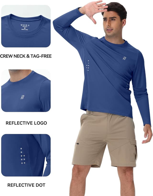 Detalle de Runhit Men’s UPF 50+ Long Sleeve Sun Protection Shirt (UPF 50+ UV Swim/Rash Guard)
