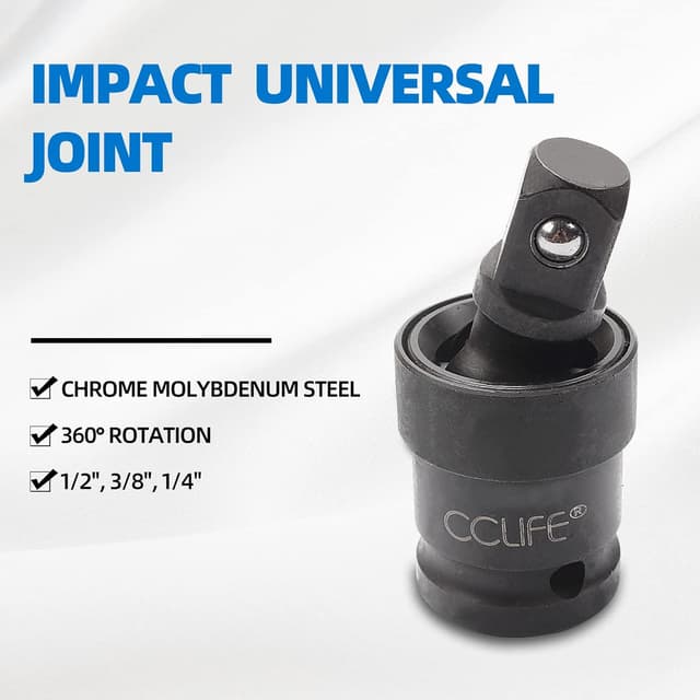 Detalle de CCLIFE lot de 17 douilles et adaptateurs pour visseuse à percussion (Cr-Mo) 1/4”, 3/8”, 1/2”, 3/4” + joint de cardan