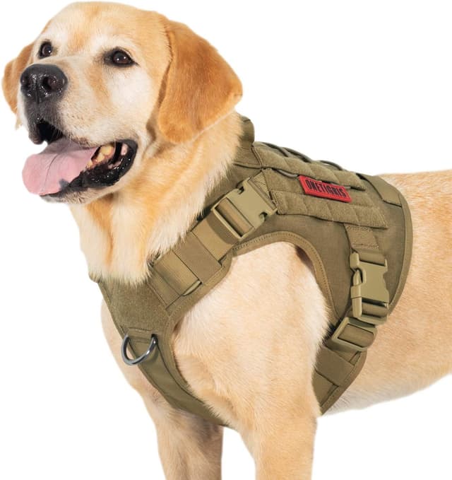 Detalle de OneTigris FIRE WATCHER taktisches Hundegeschirr mit 1 Griff und MOLLE (1000D Nylon), XL, Braun