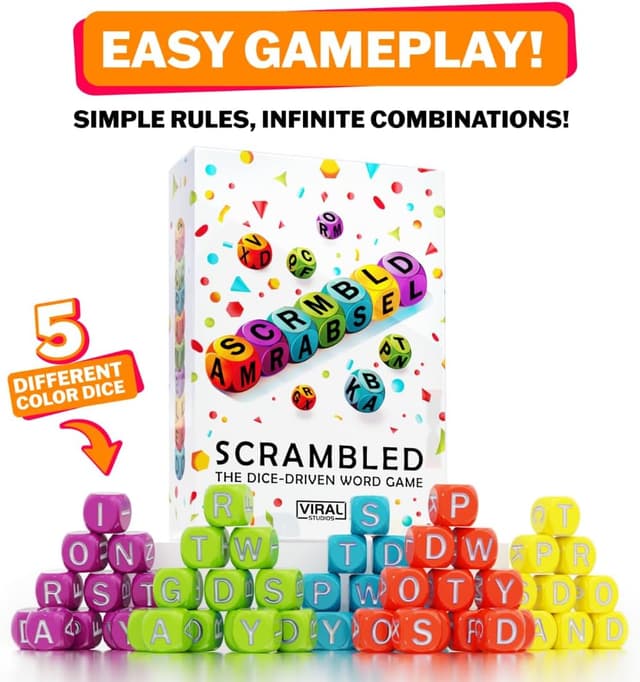 Detalle de Viral Studios Scrambled The Dice-Driven Word Game (Fast-Paced Party Game for 1–5 Players)