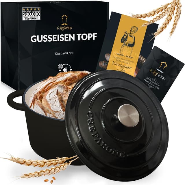 Detalle de Chefarone emaillierter Gusseisen-Brotbacktopf (24 cm, 3,5 l) mit Deckel – Induktion, Schmoren & Braten