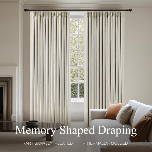 Detalle de Pinch Pleated Blackout Linen Curtains (95" Long, 2 Panels) — 100% Blackout Thermal Room Darkening Drapes