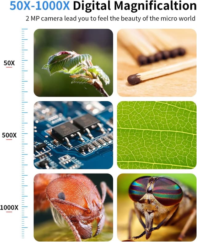 Detalle de CIMELR 4,3-Zoll digitales Mikroskop (50X–1000X) mit USB und 8 LED – für Erwachsene & Kinder