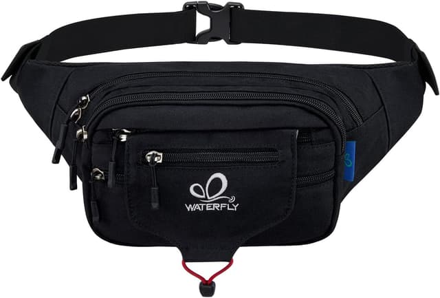 Detalle de WATERFLY Bauchtasche/Gürteltasche für Damen & Herren – Sport-Hüfttasche zum Laufen, Fitness und Wandern (Schwarz)