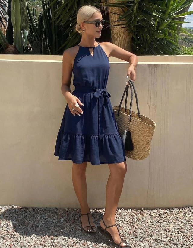 Detalle de Zeagoo Robe d’été femme sans manches à dos nu et poches, longueur genou