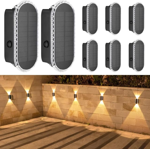 Detalle de HAMLITE Solar Fence Light for Garden (Weatherproof Dual Direction) – Adjustable 3 Modes in 8-Pack