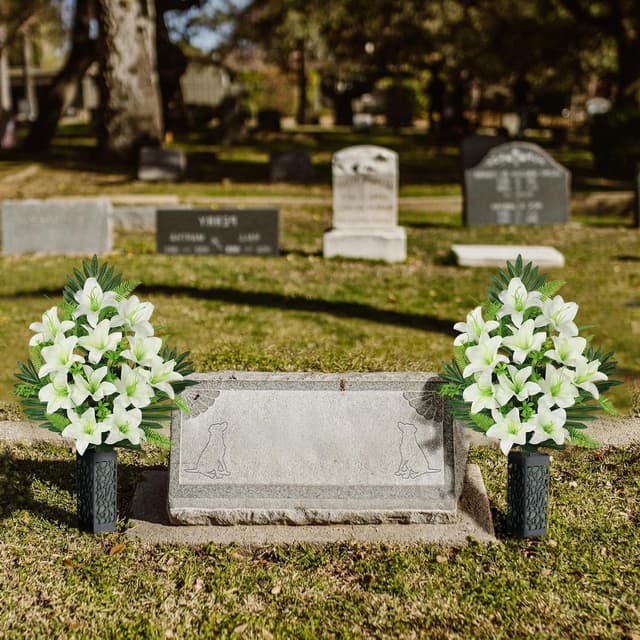 Detalle 2 de Oairse 2 Pack White Artificial Lily Bouquets